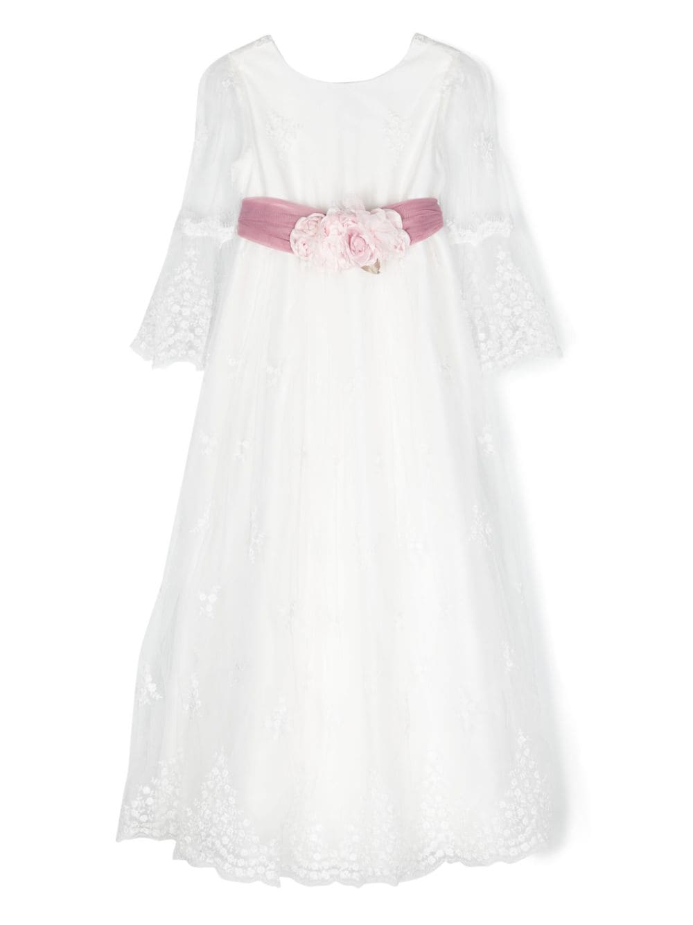 Monnalisa Kids' Floral-appliqué Cotton Maxi Dress In White