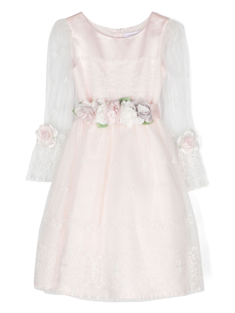 Monnalisa Kids' Floral-appliqué Tulle Dress In Pink