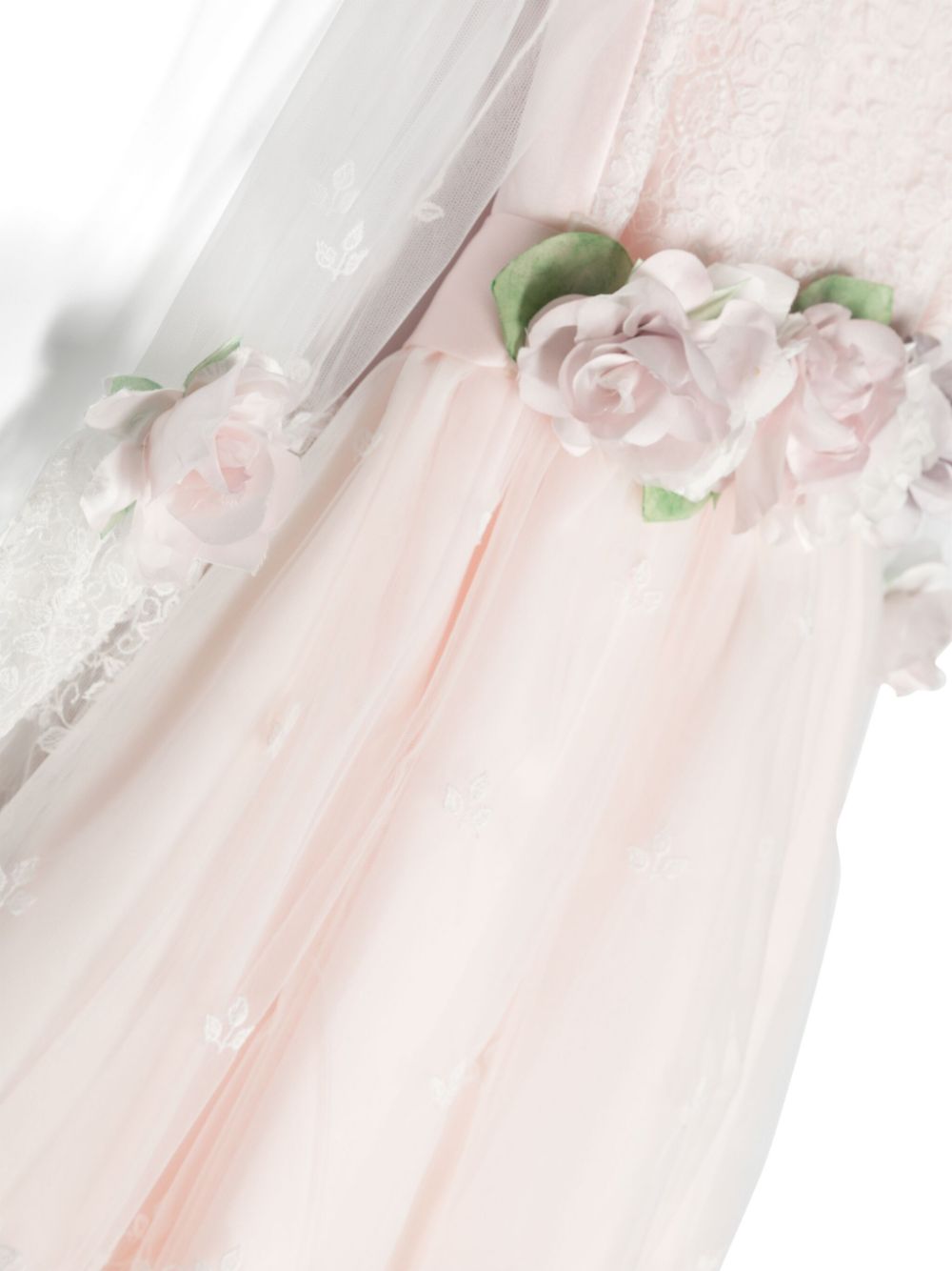 Shop Monnalisa Floral-appliqué Tulle Dress In Pink