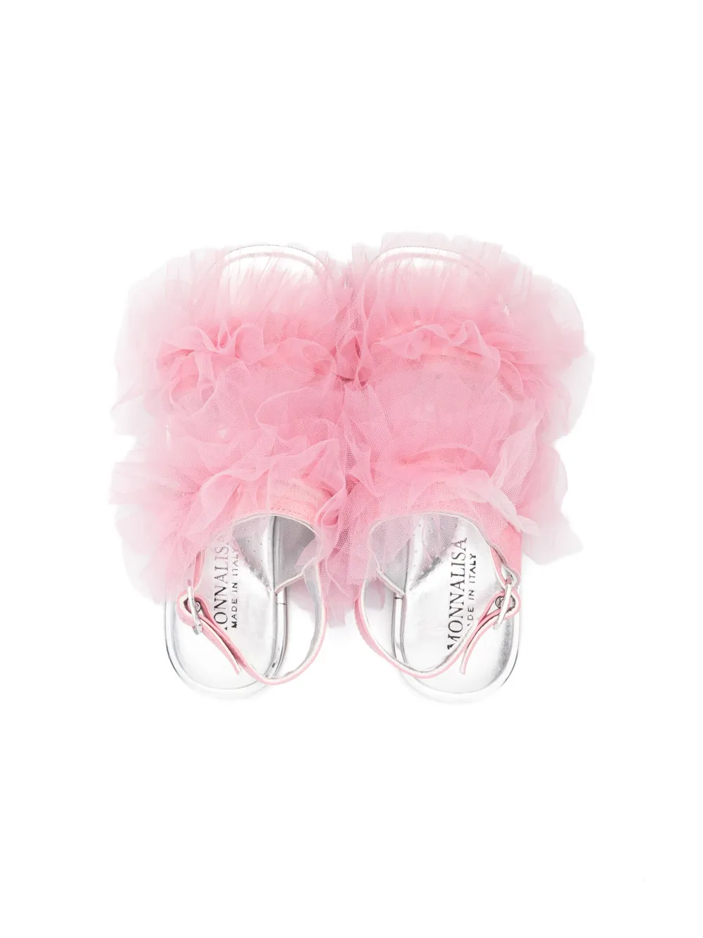 Monnalisa Appliqué Tulle And Leather Sandals In Pink