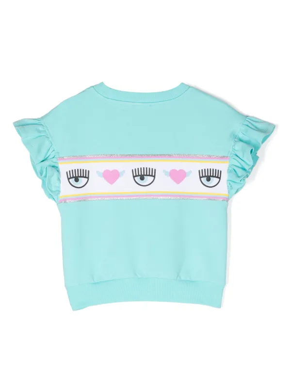 Chiara Ferragni Kids Eyelike-motif Ruffled T-shirt | Blue