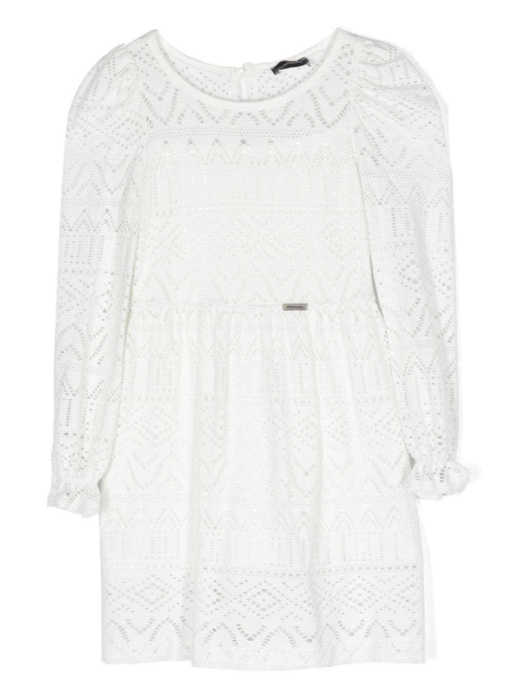Monnalisa Kids' Embroidered Cotton-blend Midi Dress In White