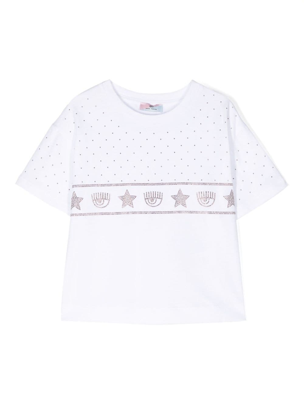 Shop Chiara Ferragni Eyelike-motif Rhinestone-embellished T-shirt In White