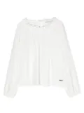 Monnalisa logo-plaque ruffled blouse - White