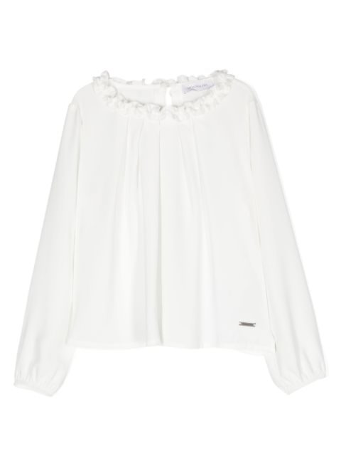 Monnalisa logo-plaque ruffled blouse