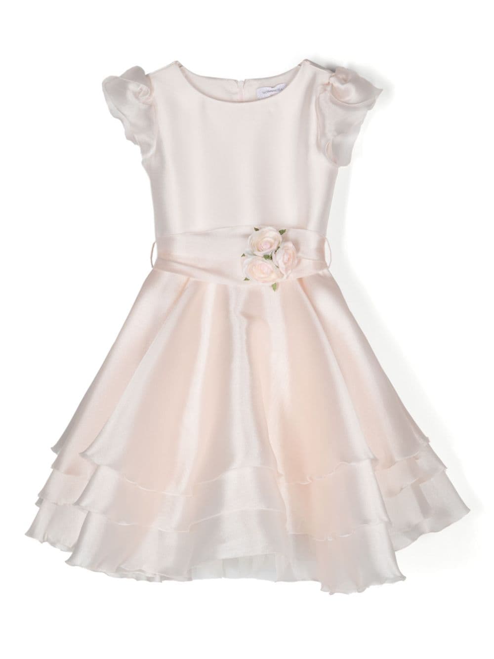 Monnalisa Kids' Floral-appliqué Tiered Sleeveless Dress In Pink