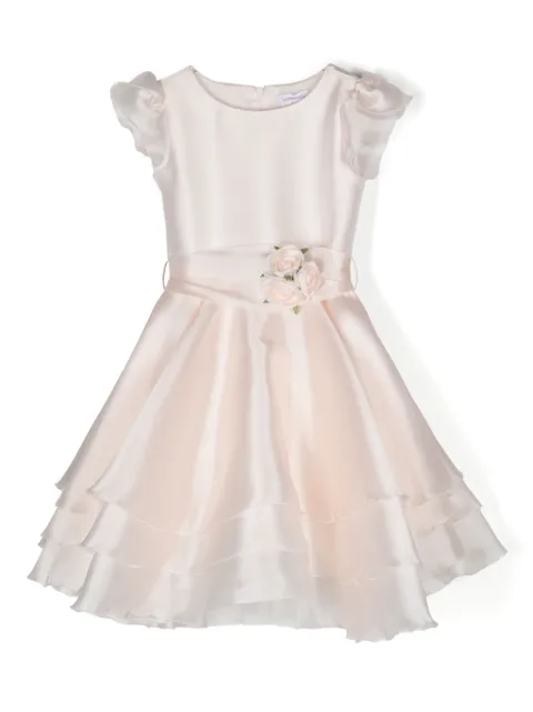 Monnalisa floral-appliqué tiered sleeveless dress