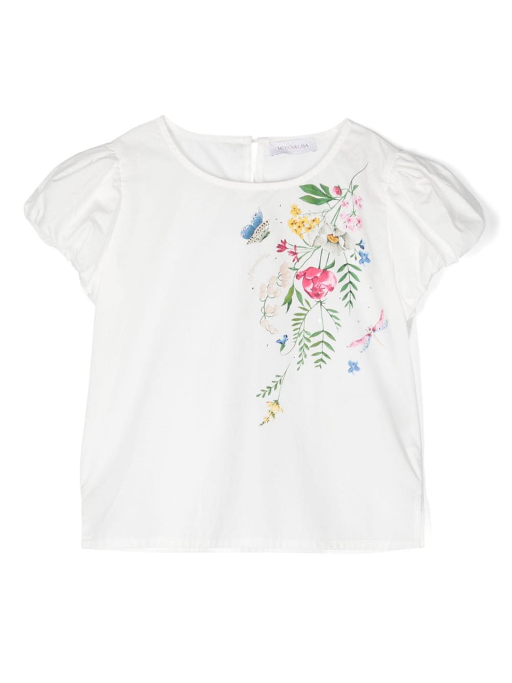 Monnalisa Katoenen T-shirt met bloemenprint Wit