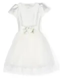 Monnalisa floral-appliqué short-sleeved dress - White