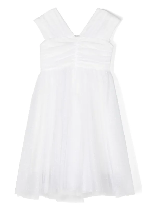 Monnalisa Glitter Tulle Party Dress | White | FARFETCH