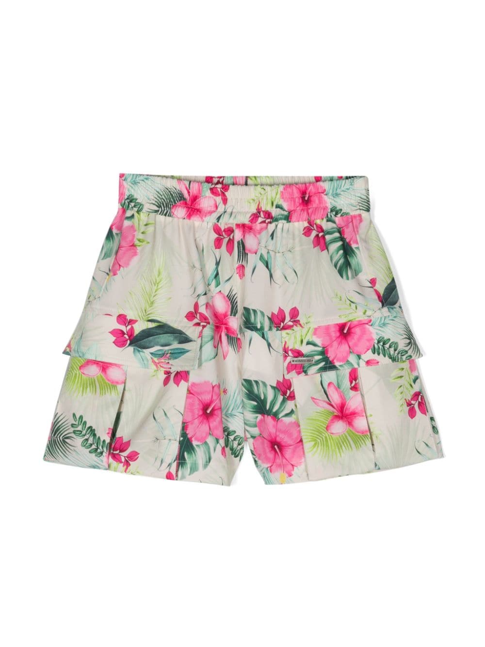 Shop Monnalisa Floral-print Cotton Shorts In Neutrals