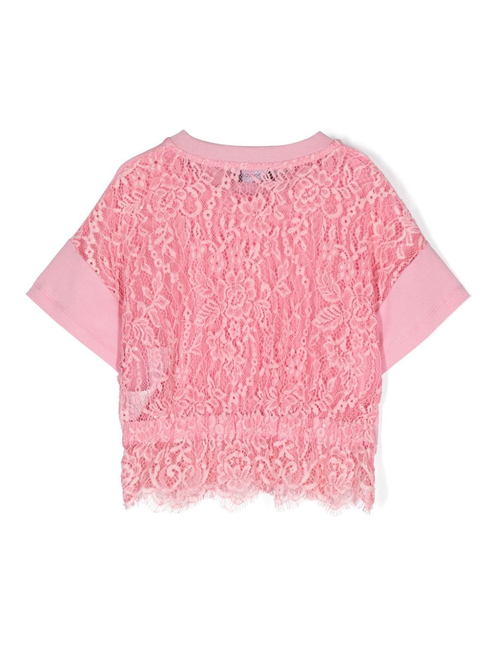 Monnalisa T-shirt met vlakken van kant Roze