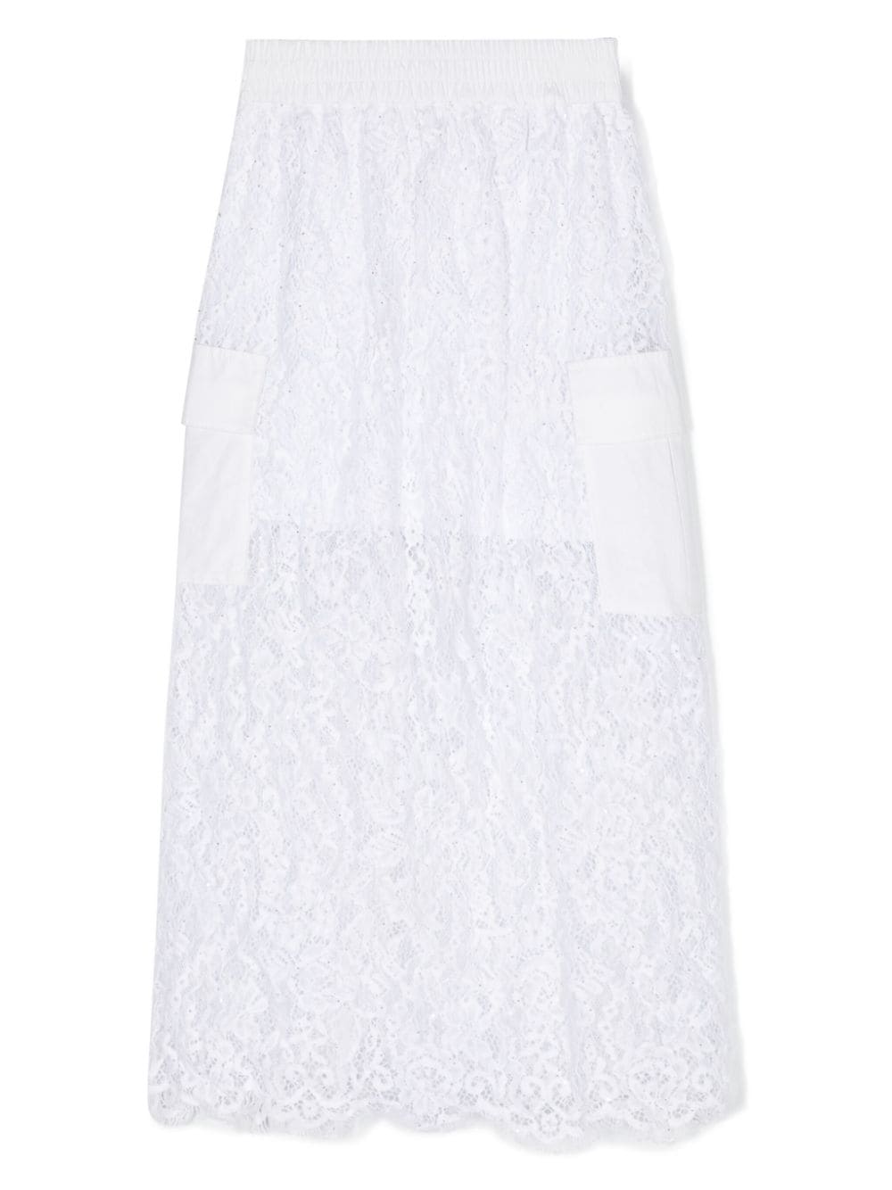 Shop Monnalisa Floral-lace Cargo Skirt In White