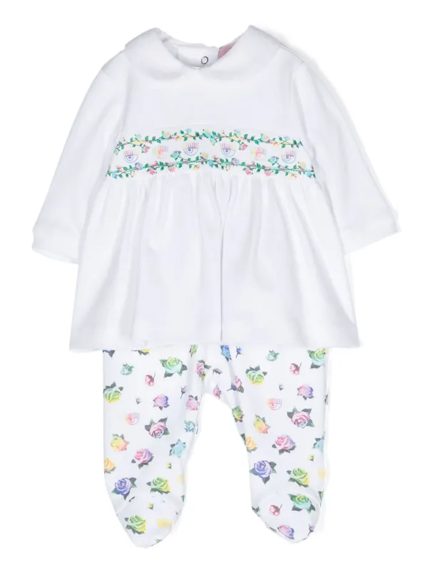 Chiara Ferragni Kids Set Neonata Con Stampa a Fiori Bianco