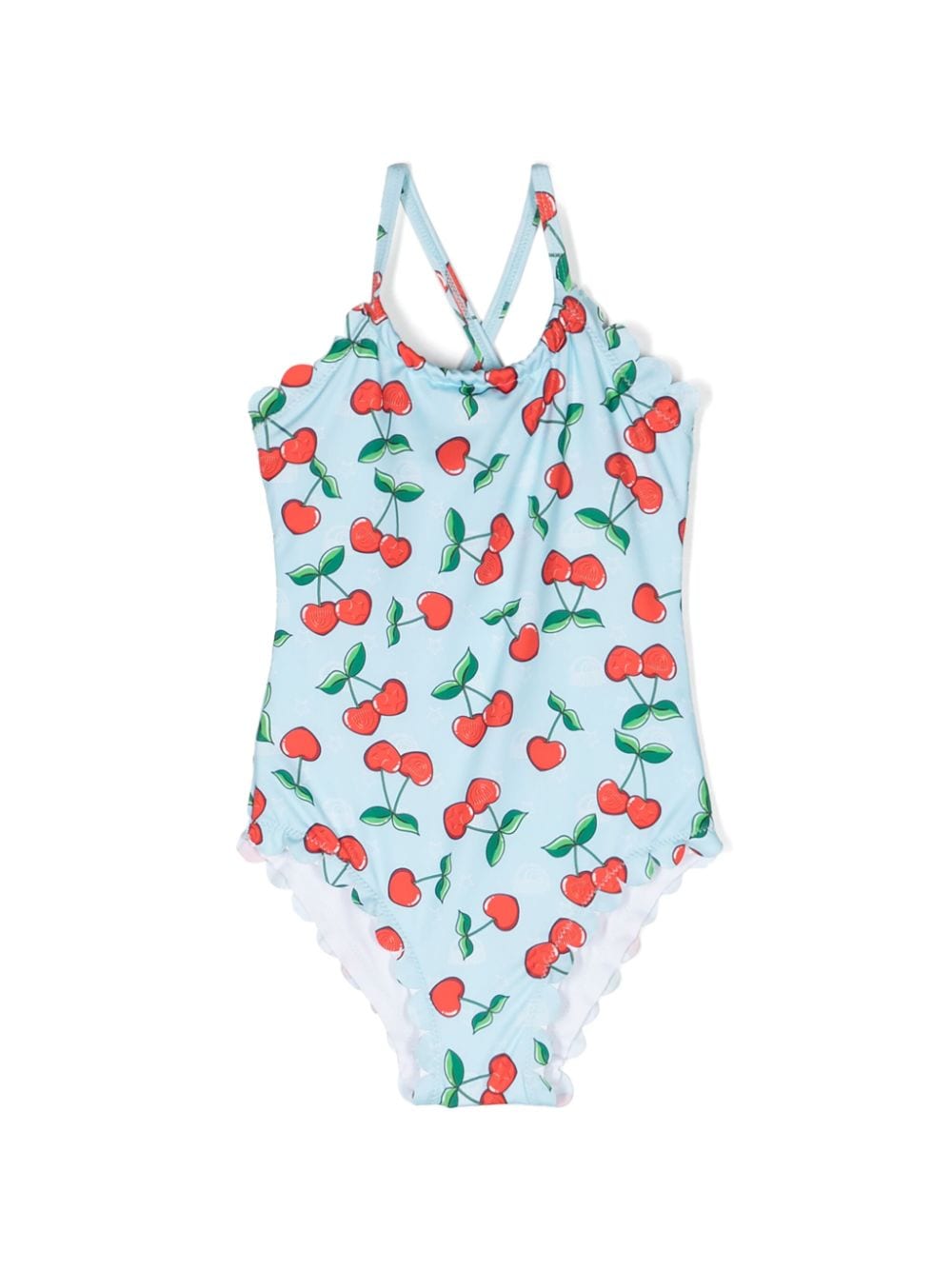 Chiara Ferragni Kids' Light Blue One-piece Swimsuit For Girl With Cherries