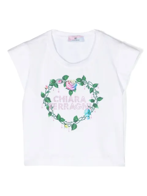 Chiara Ferragni Kids تيشيرت قطن مرن بطبعة ورد
