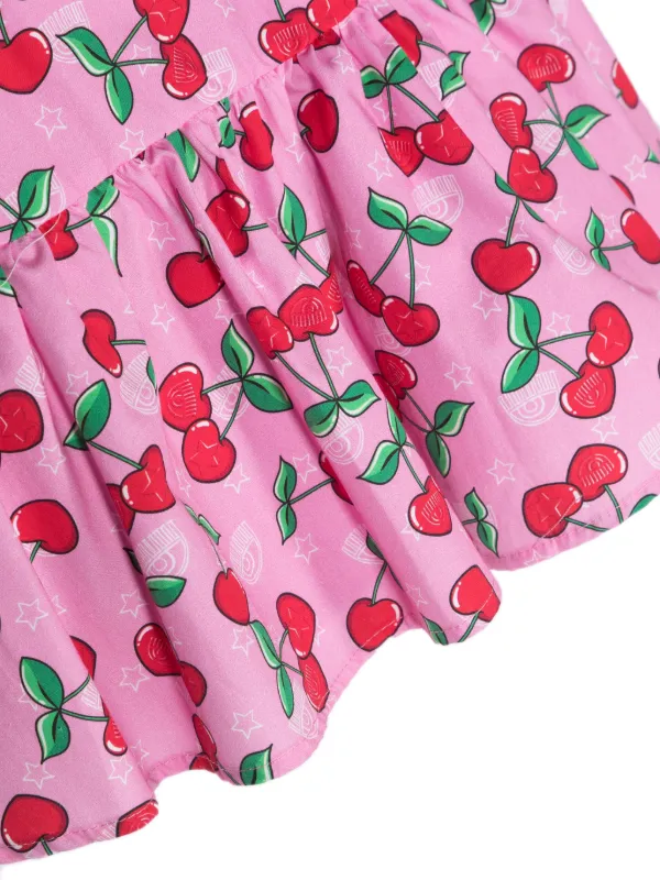 Chiara Ferragni Kids チェリープリント フレアワンピース | ピンク 