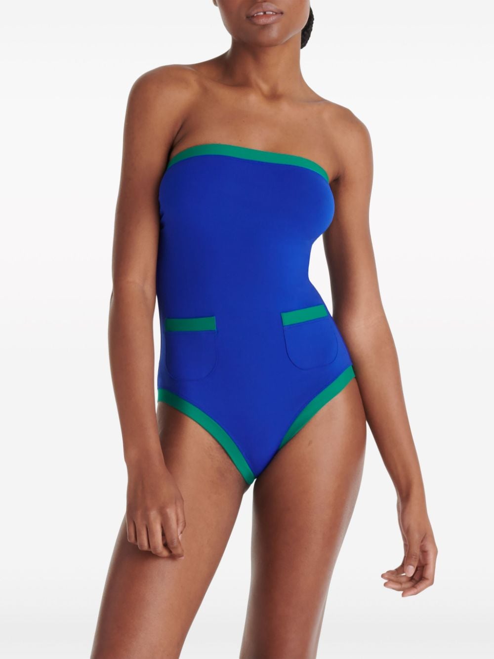 Shop Eres Noche Contrast-trim Bustier Swimsuit In Blue