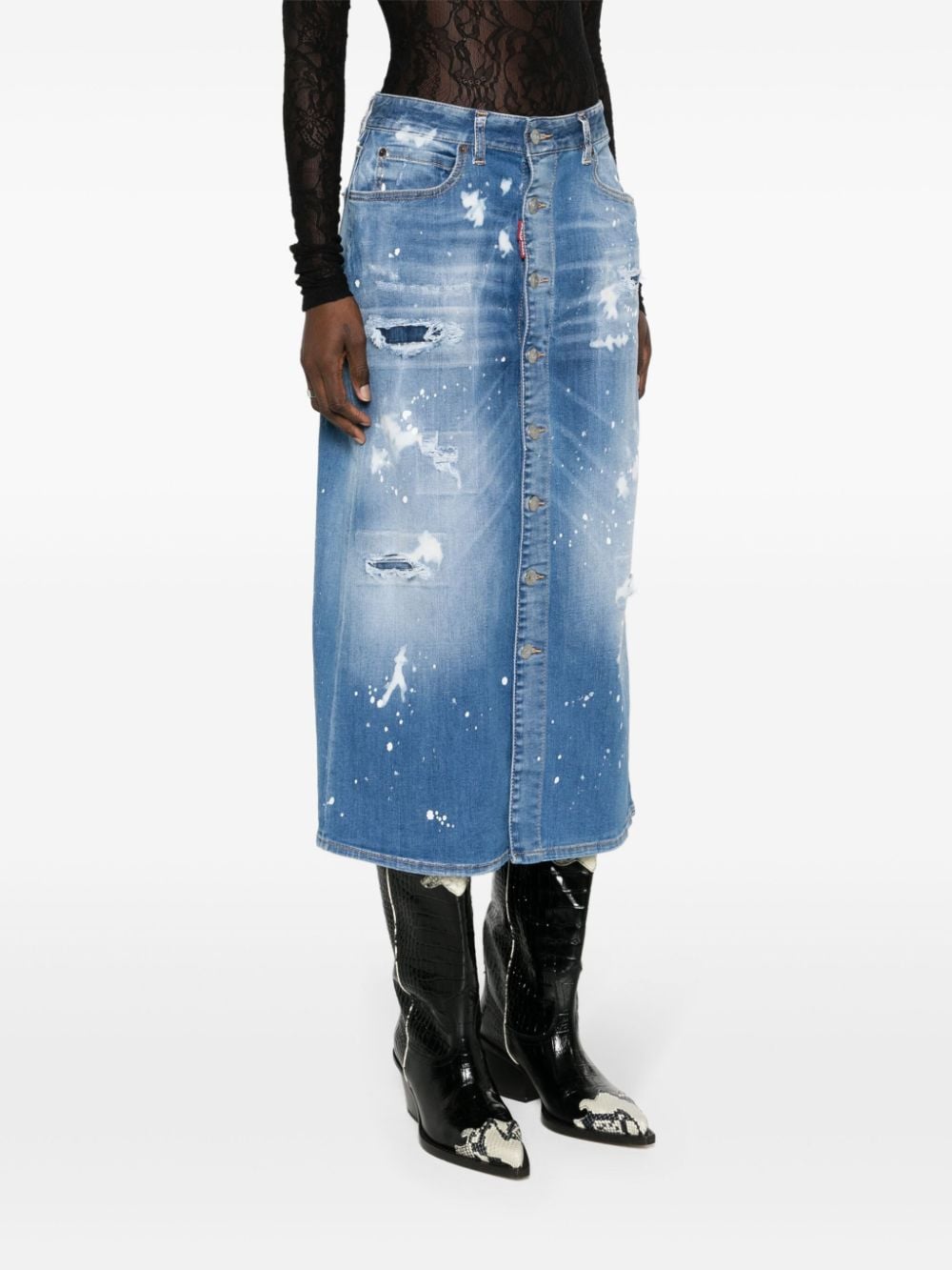 Shop Dsquared2 Distressed-effect Denim Midi Skirt In Blue