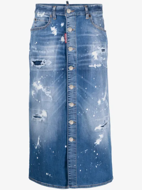 DSQUARED2 distressed-effect denim midi skirt