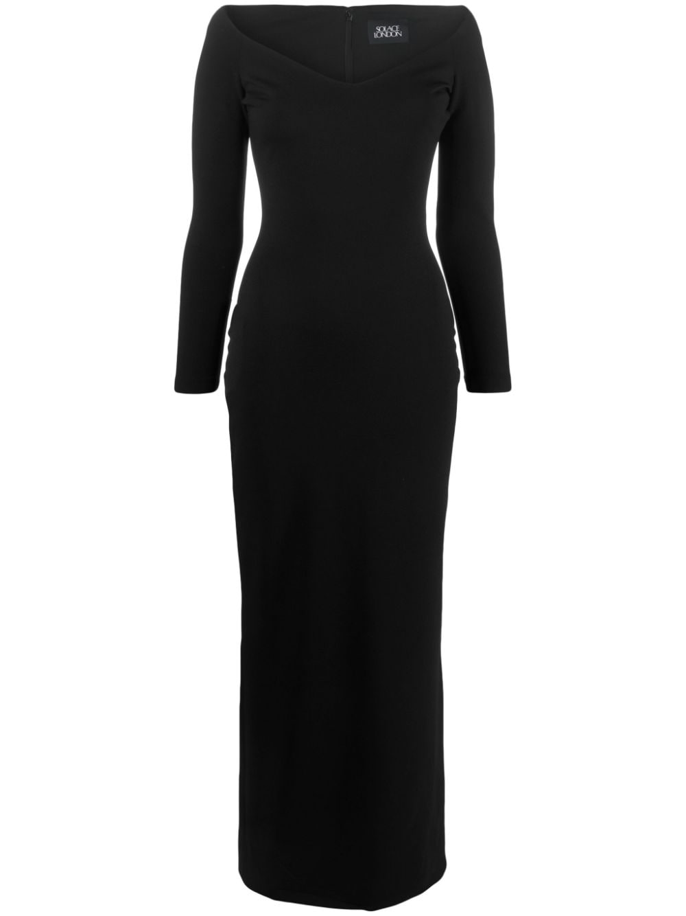 Shop Solace London Tara Crepe Off-shouder Maxi Dress In Black