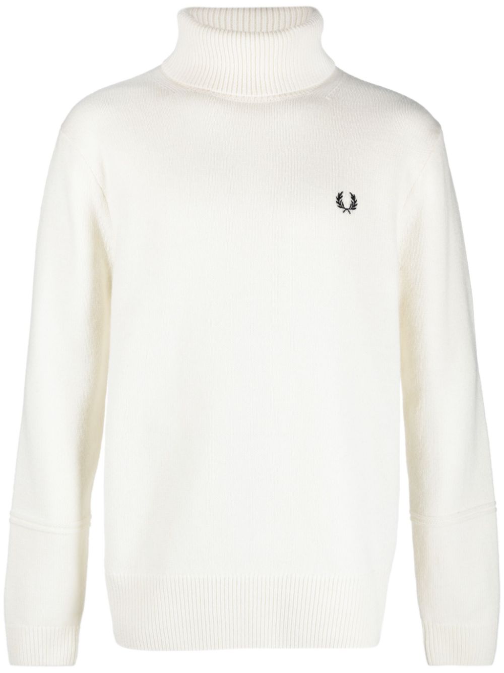 Fred Perry Logo-embroidered Roll-neck Wool Jumper In Ecru
