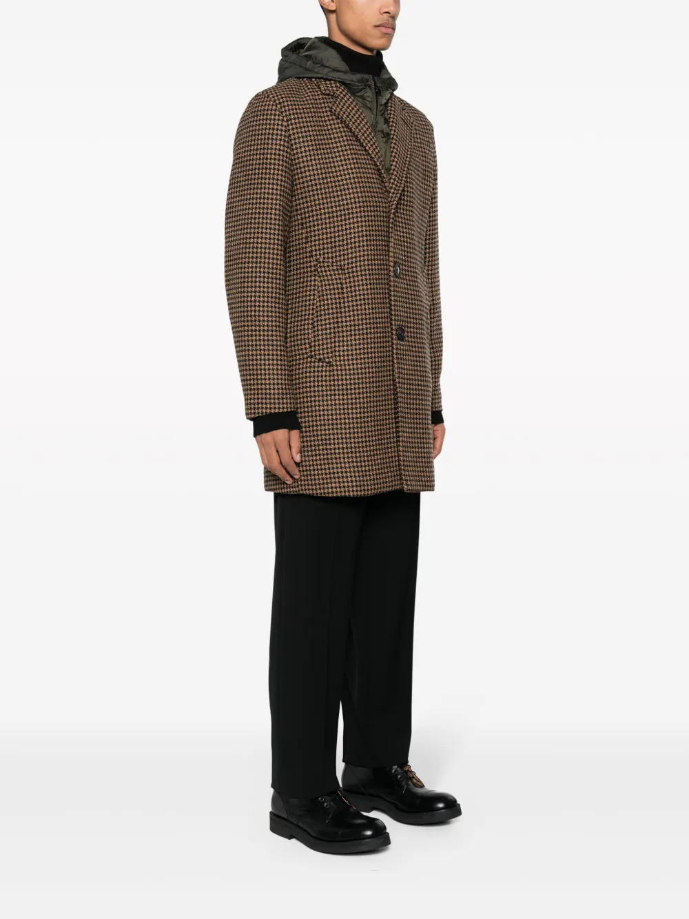 Shop Paltò Geraldo Houndstooth Detachable-hood Coat In Neutrals