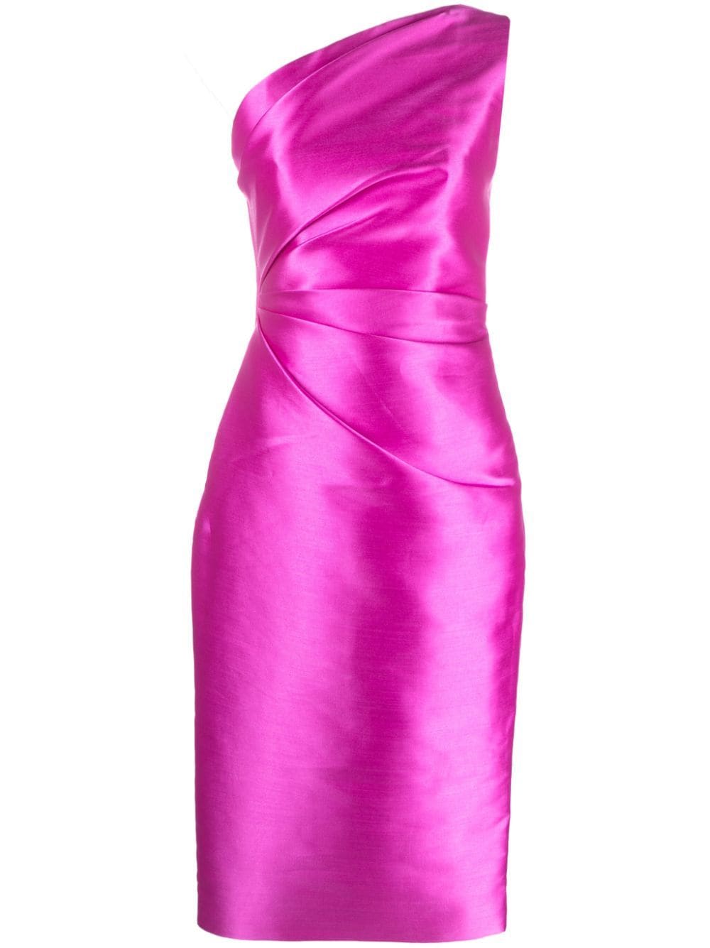 Solace London Orla Satin One-shoulder Midi Dress In Pink