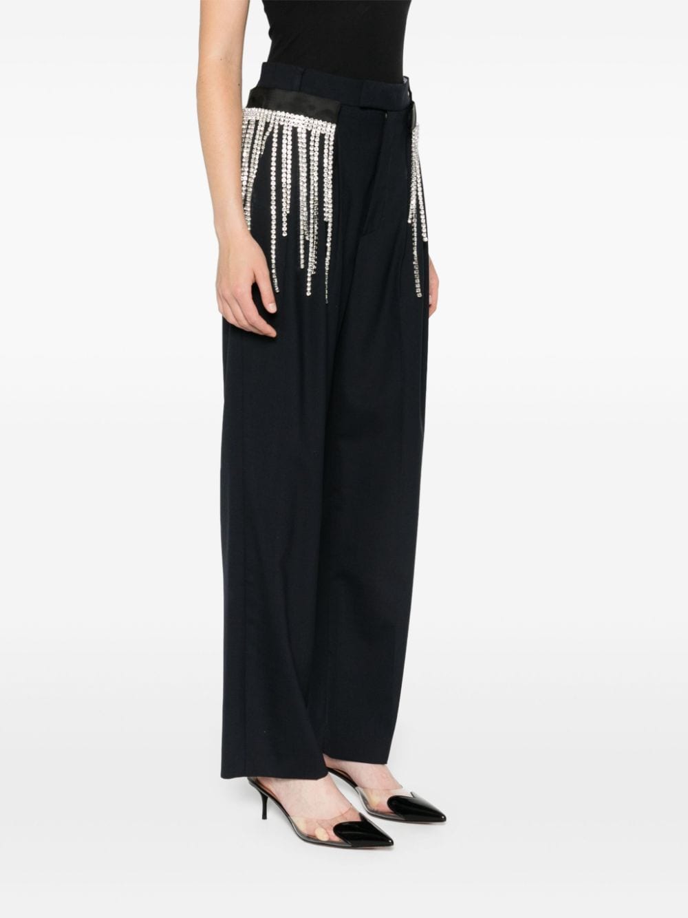 Shop Frenken Gem-embellished Fringed Straight Trousers In Blue