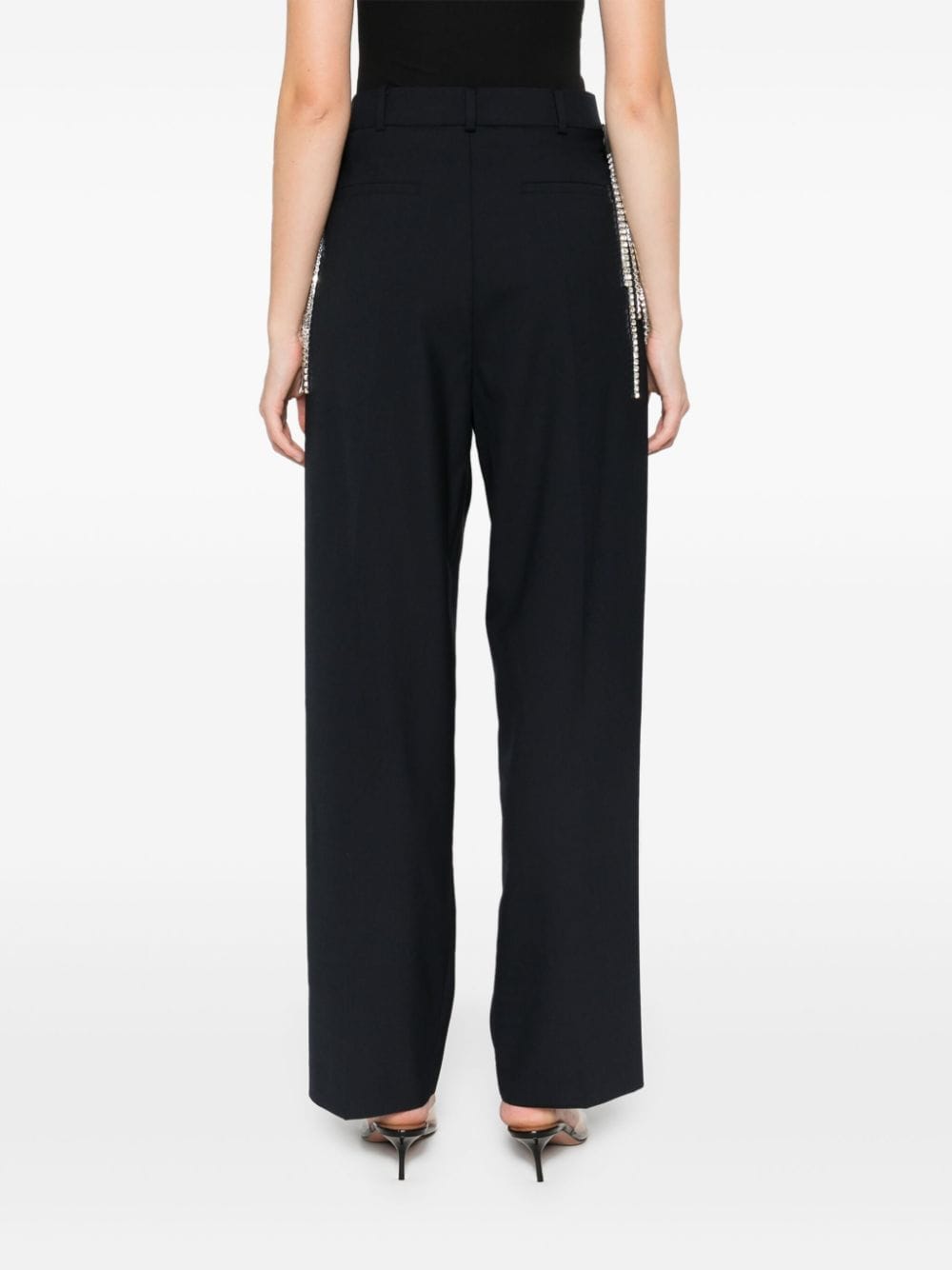 Shop Frenken Gem-embellished Fringed Straight Trousers In Blue