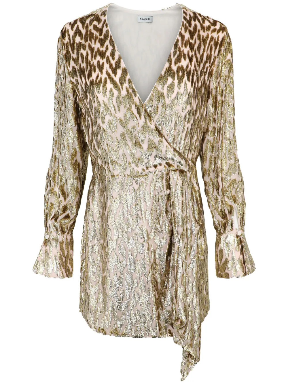 Simkhai Camryn Metallic Burnout Long Sleeve Minidress In Gold