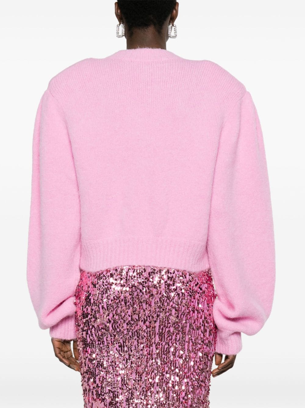 Shop Rotate Birger Christensen Floral-appliqué Brushed-knit Cardigan In Pink