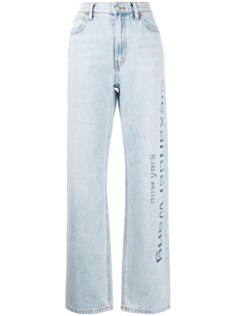 Shop Alexander Wang Logo-perforated Cotton Straight Jeans In Blue