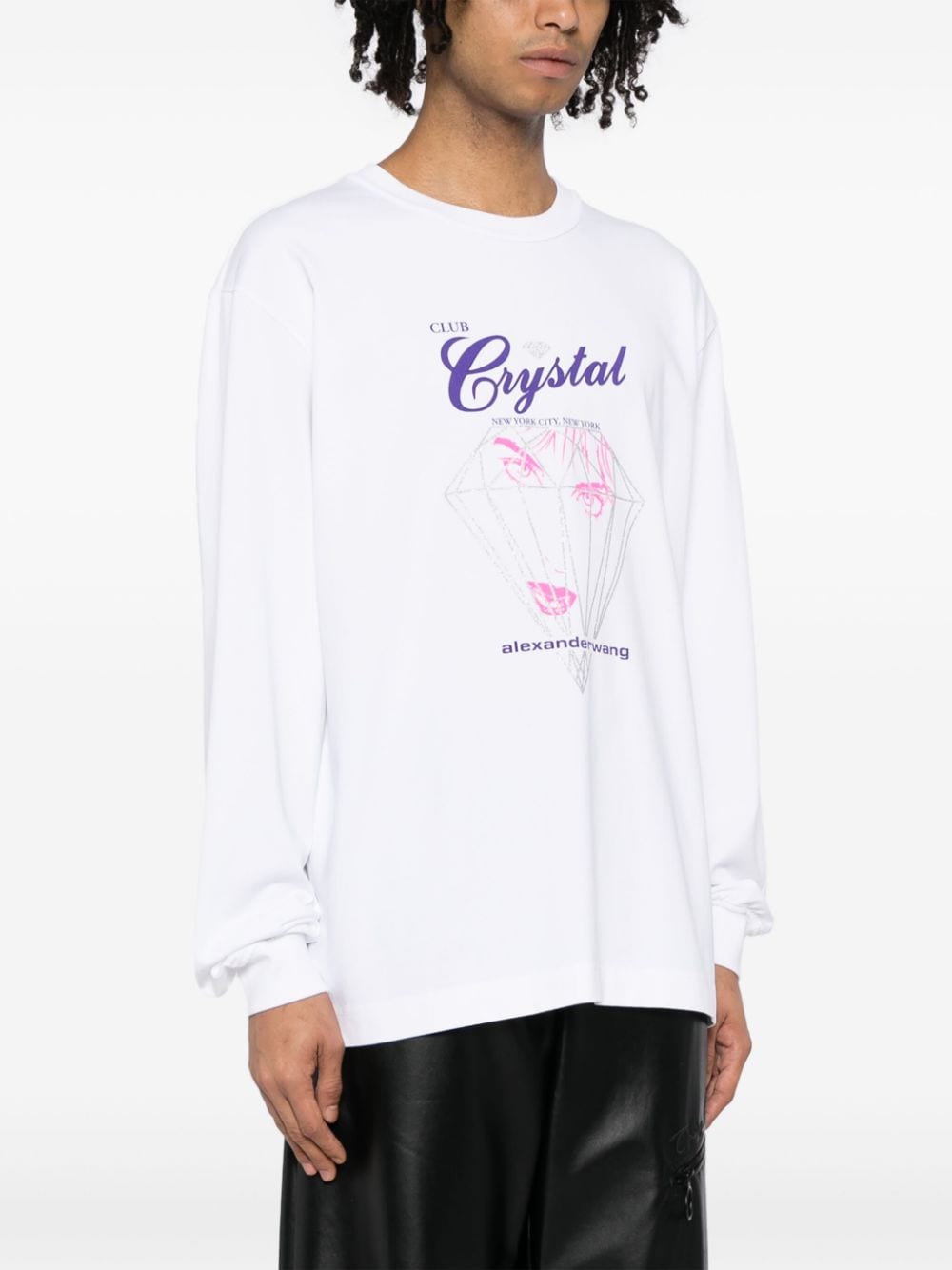 Shop Alexander Wang Club Crystal Graphic-print Cotton T-shirt In 白色