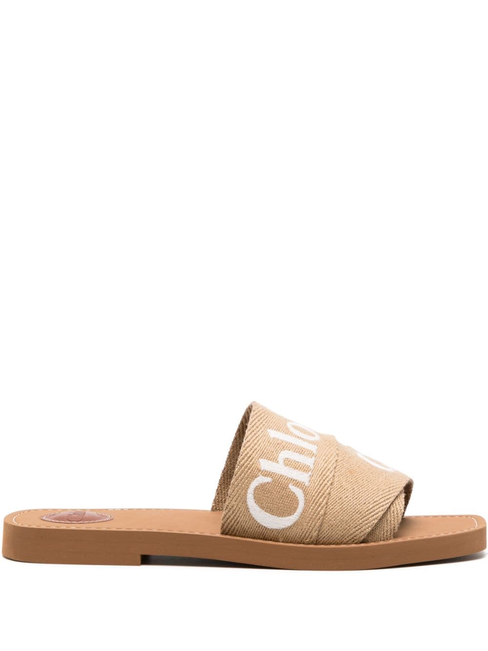 Shop Chloé Woody Logo-embroidered Flat Sandals In Neutrals