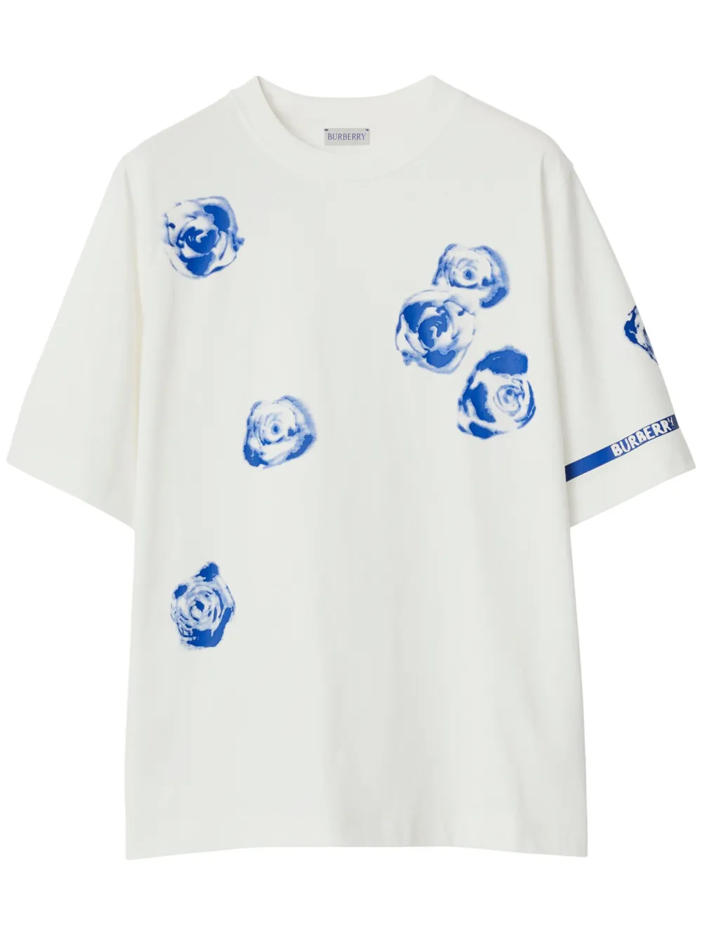 Shop Burberry Rose-print Cotton T-shirt In White