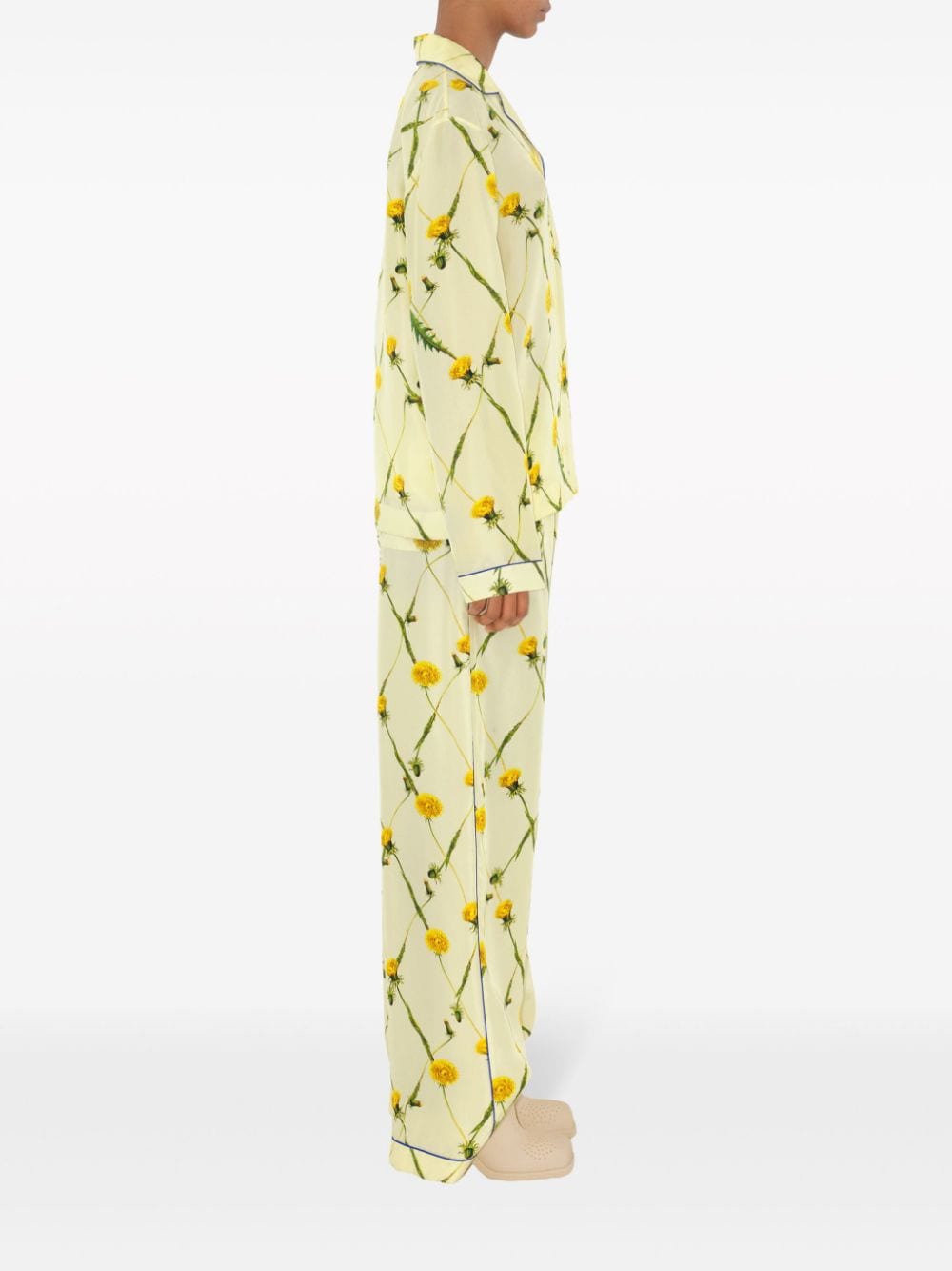 Shop Burberry Dandelion-print Silk Pyjama Shirt In Neutrals