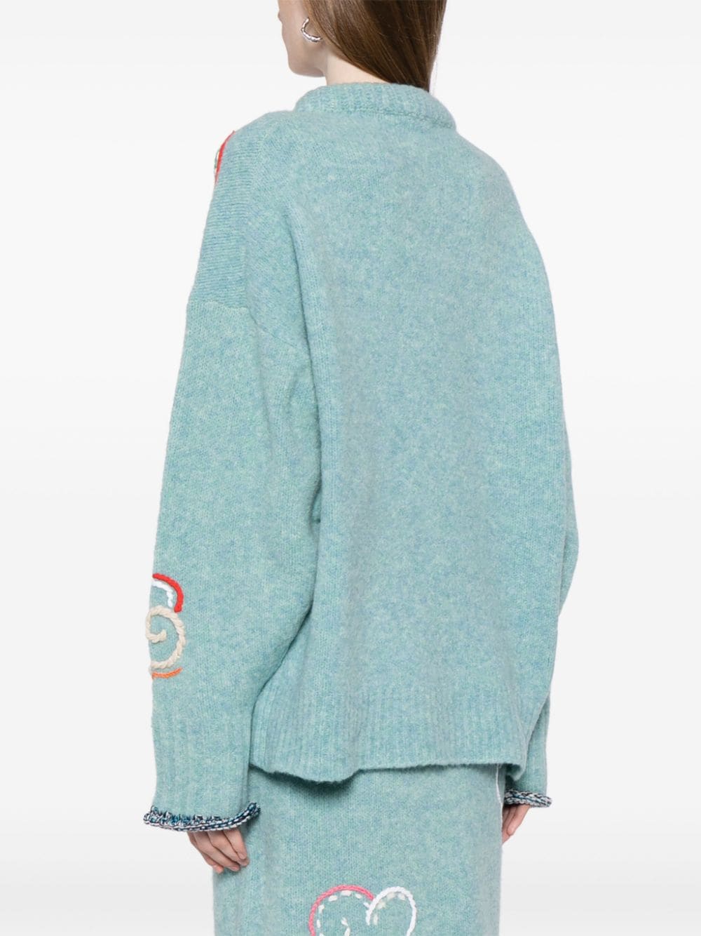 Shop Yanyan Knits Embroidered-design Wool-blend Jumper In Blue