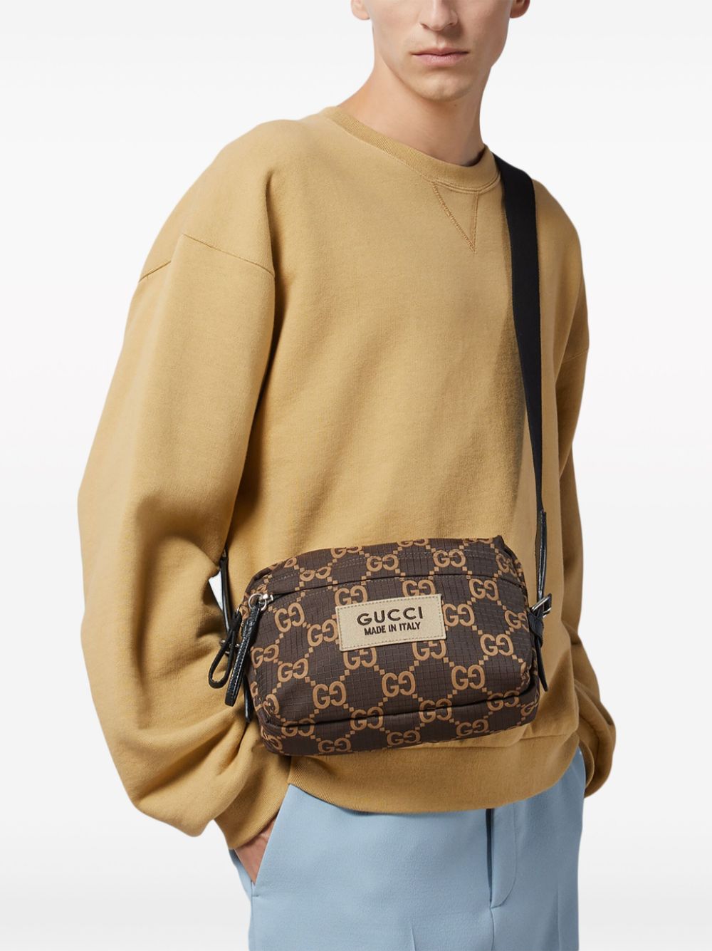 Shop Gucci Medium Gg Ripstop Messenger Bag In Brown