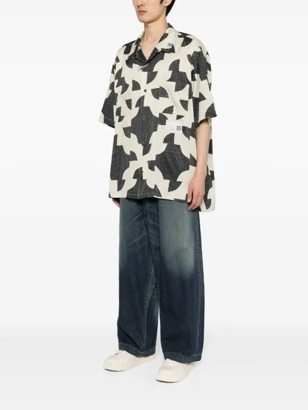 美品ミハラ ヤスヒロ パッチワーク 撥水 転写プリント シャツ 総柄 Maison MIHARA YASUHIRO パッチワークパターン シャツ | ブラック