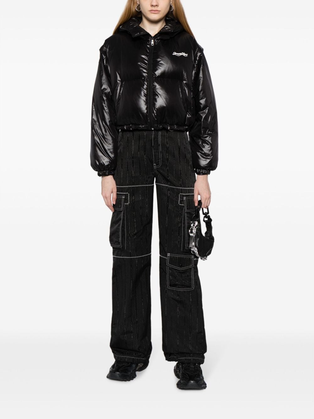 Shop Ground Zero Zip-up Cropped Puffer Jacket In Black