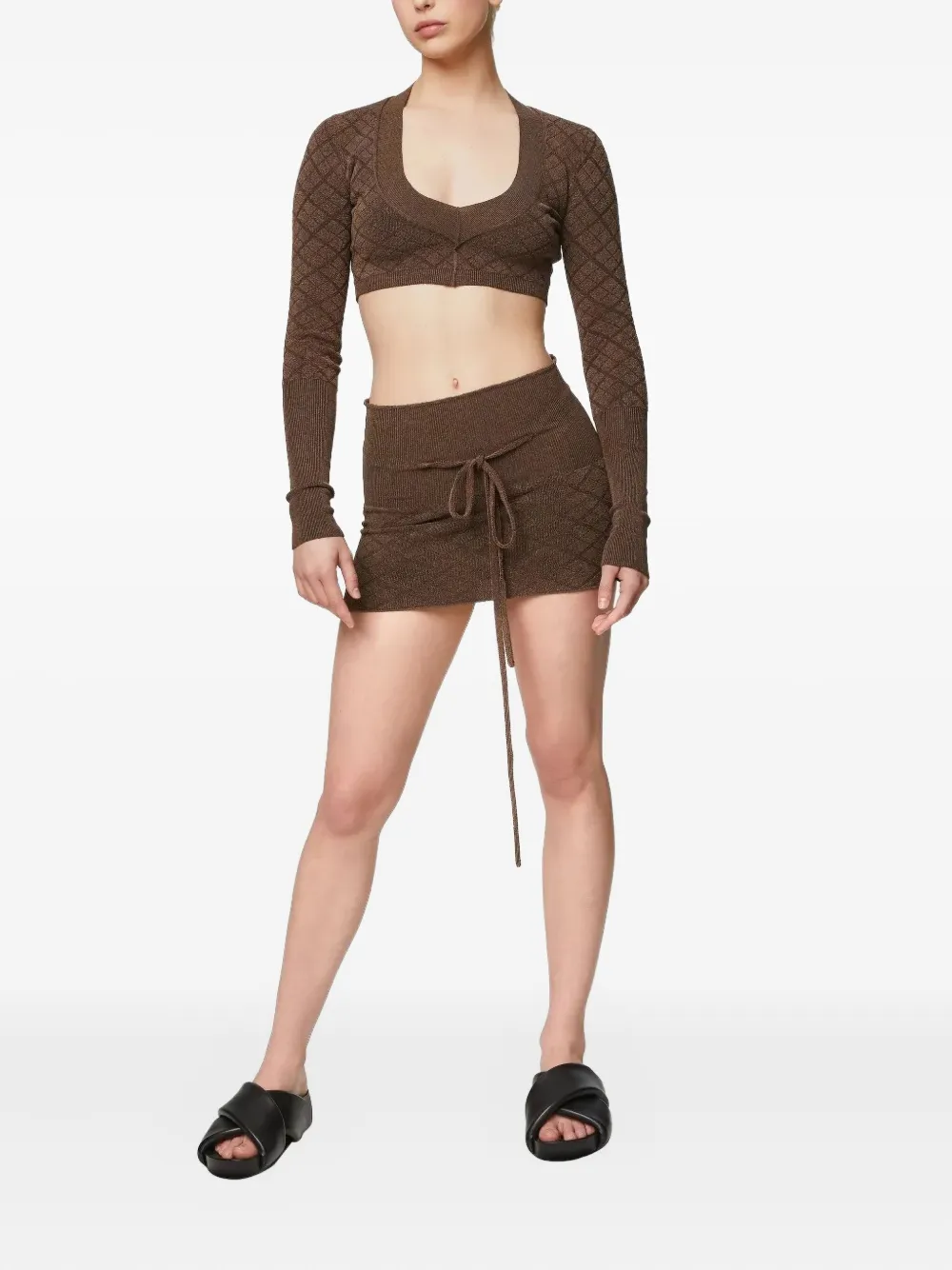 KNWLS quilted tie-detail skirt - Bruin
