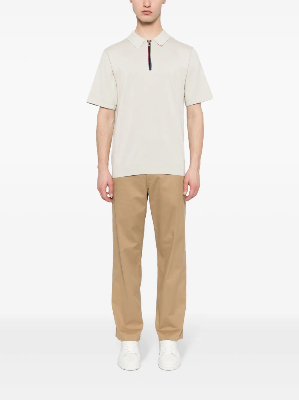 Shop Ps By Paul Smith Knitted Organic-cotton Polo Shirt In Neutrals