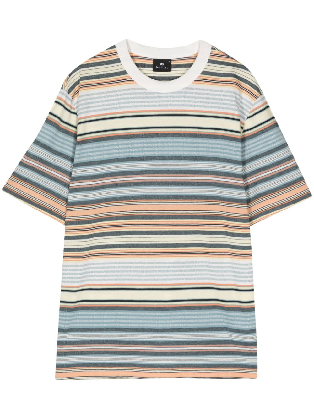 Ps By Paul Smith Multi-stripe Organic-cotton T-shirt In Blue