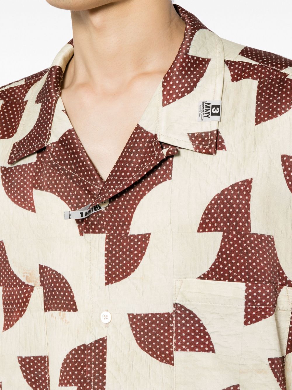 Shop Miharayasuhiro Patchwork-pattern Cuban-collar Shirt In Red