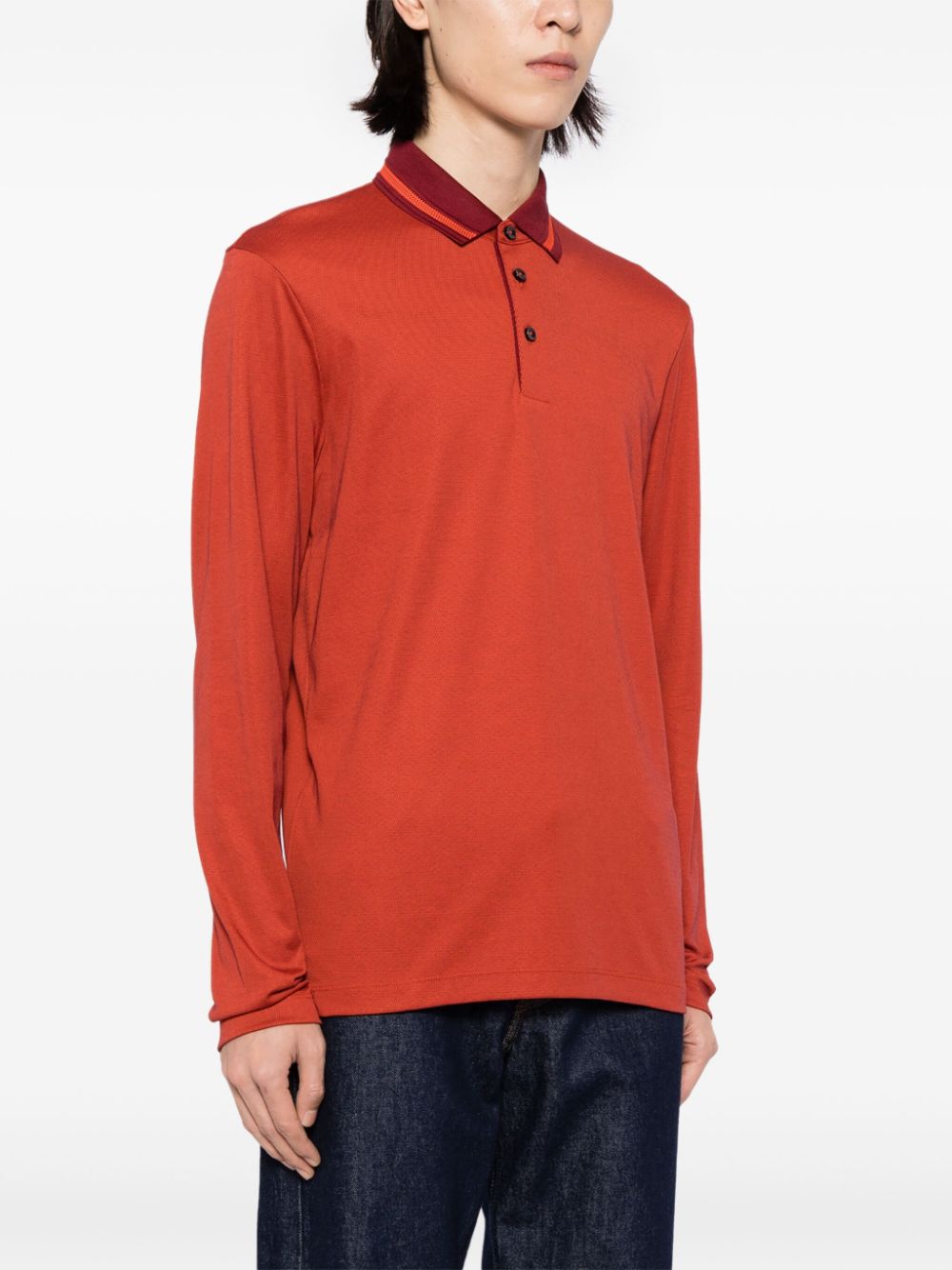Shop Hugo Boss Long-sleeve Piqué Polo Shirt In Rot