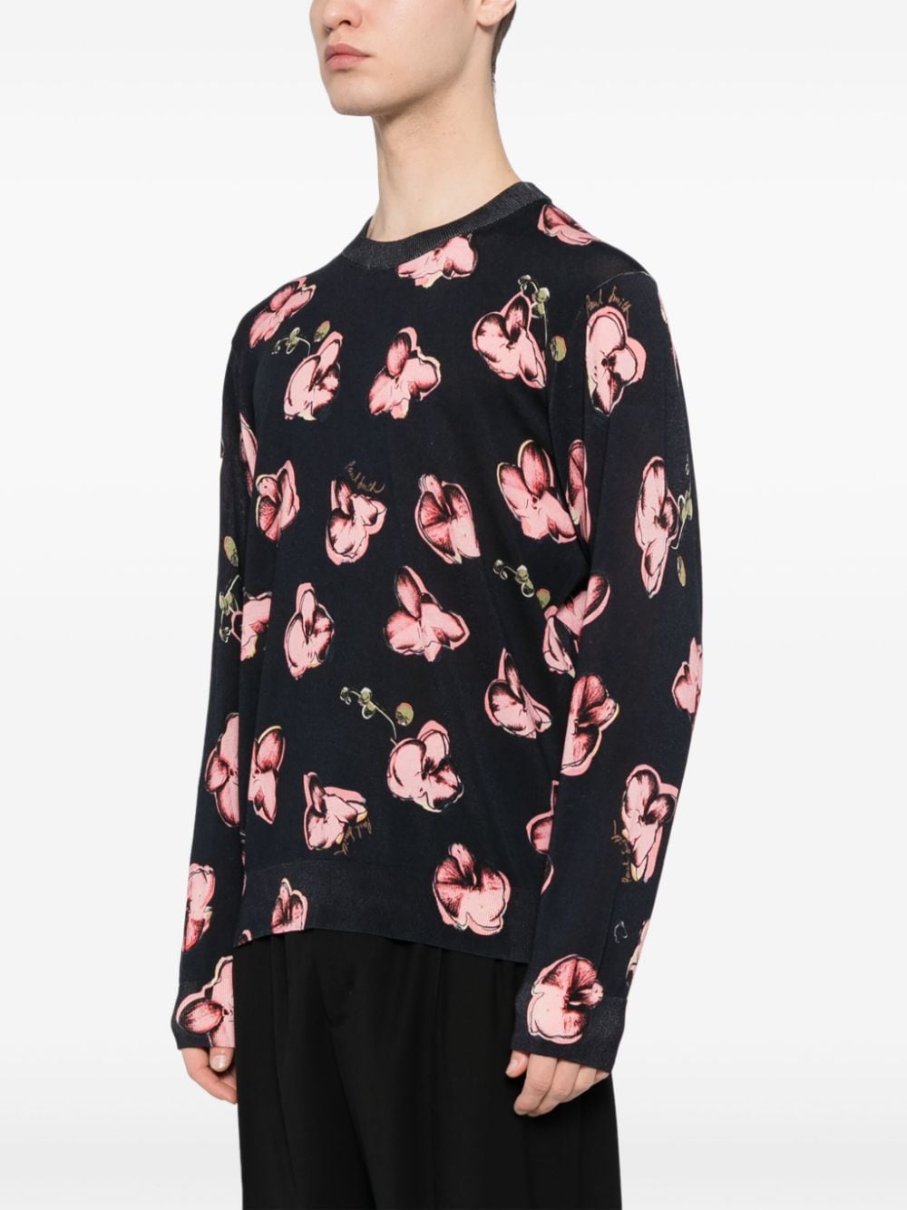 Shop Paul Smith Orchid-print Cotton Jumper In Blue