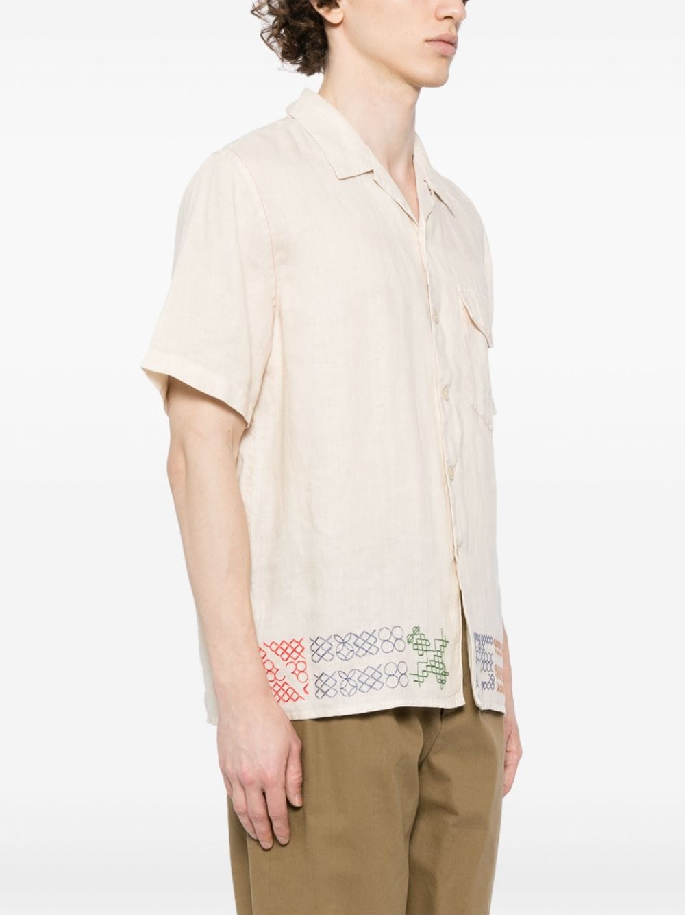 Shop Ps By Paul Smith Contrast-stitching Linen Shirt In Neutrals