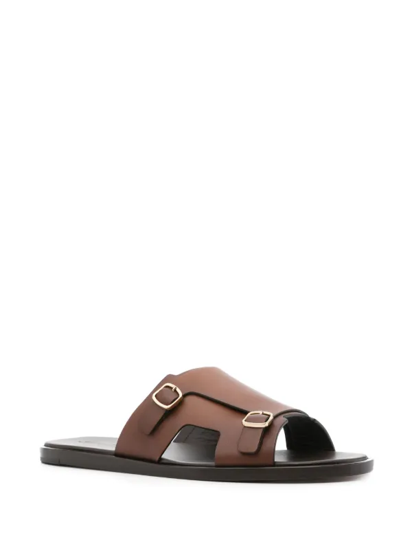 Santoni ダブルバックル レザーサンダル | ブラウン | FARFETCH JP