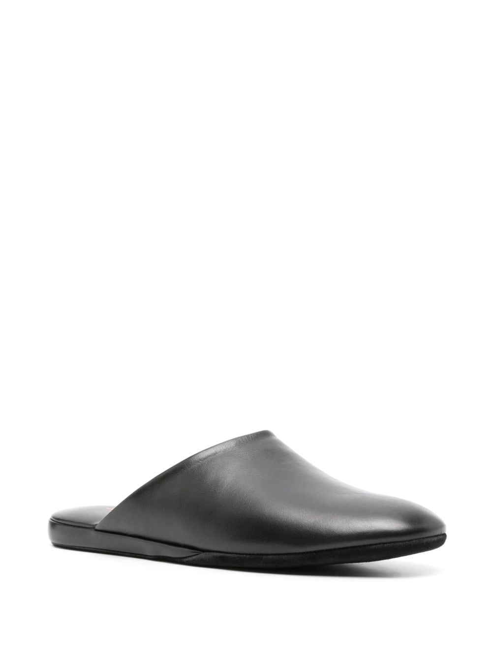 Shop Santoni Smooth Leather Slippers In 黑色